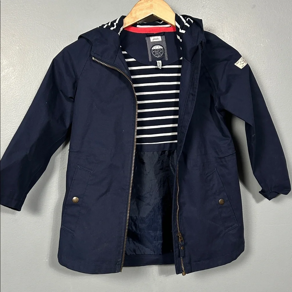 Joules Girls Navy Rain Coat size 8 years old gently used hooded - Picture 15 of 16